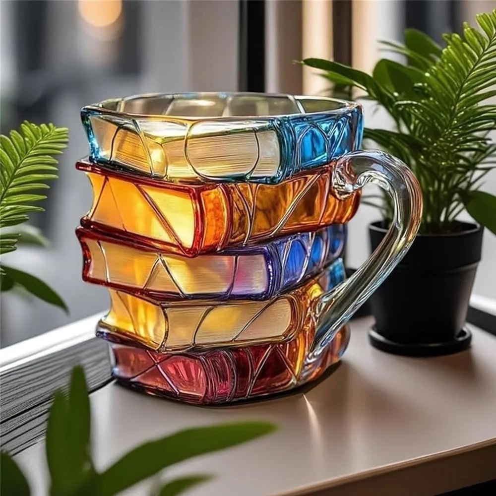 Innovative 3D Painting Book Coffee Cup, Unique Stacked Book Mug, Perfect Gift for Literature Lovers, Creative Colorful Book Gift