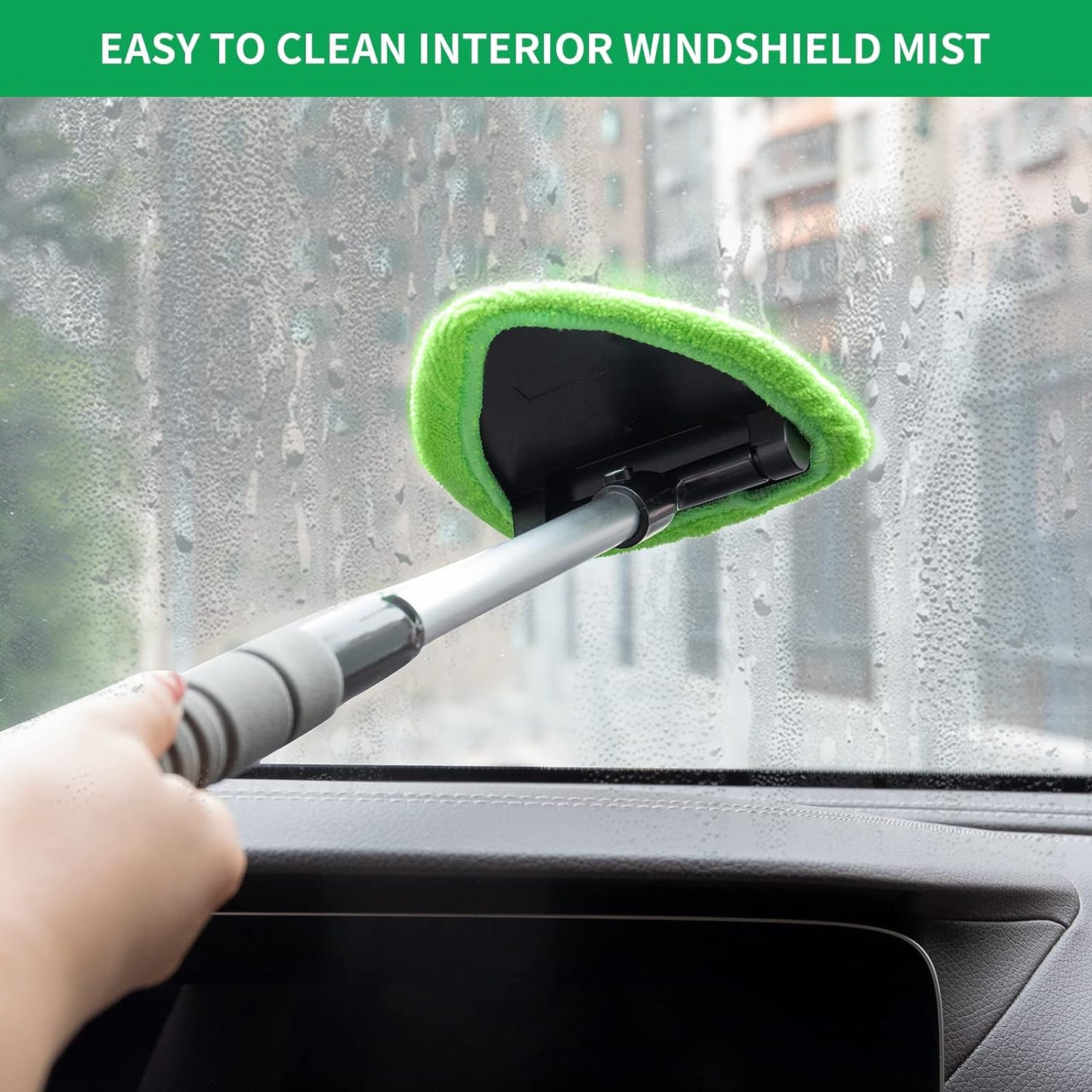 Easy Defogging in Seconds👍Microfiber Windshield Cleaner with Extendable Handle