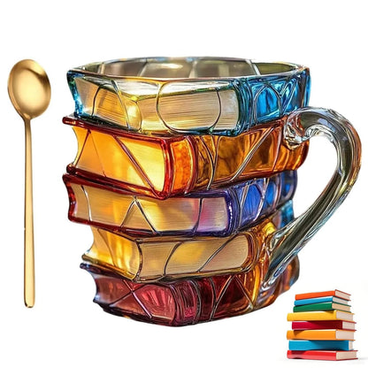 Innovative 3D Painting Book Coffee Cup, Unique Stacked Book Mug, Perfect Gift for Literature Lovers, Creative Colorful Book Gift
